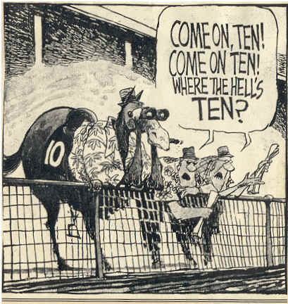 cartoon by the late, great Jeff MacNelly. Website Map for HorseRacingUSA.com